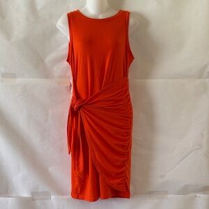 Lillusory Tie Front Wrap Dress Size M Orange Sleeveless Bodycon Ruched Resort